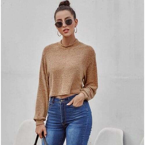 Women' S Half Collar Long Sleeves Sweater Sexy Short Navel Sweater Casual Loose Sweater