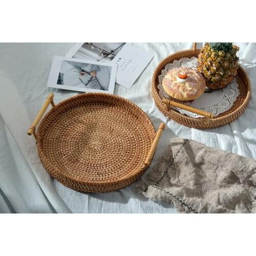 Nordic style Vietnam autumn rattan weaving storage upgrade version dim sum small round snack fruit baking American furniture acc