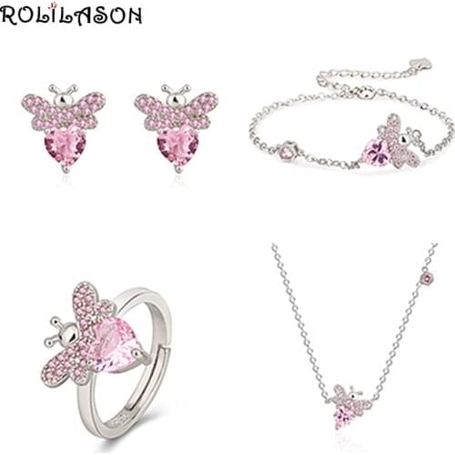 Korean temperament bee studded Earrings bee bracelet necklace ring womens fashion fresh animal jewelry set JS863