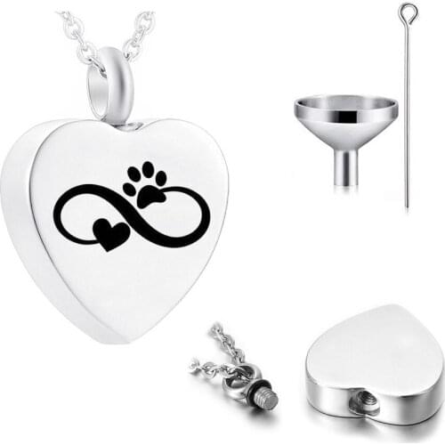 Heart-shaped Cremation Jewelry Stainless Steel Urn Pendant Dog Paw Aluminum Alloy Pet Ashes Memorial Belt Filling Kit
