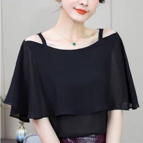 High quality Brand 2021 Summer women fashion sexy slash neck ruffled chiffon shirt Plus size M-8XL Korean chiffion blouse tops