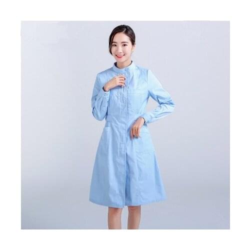 Doctors serving long-sleeved white coat female nurse winter Slim waist overalls Long sleeve lab coat pharmacy Overalls