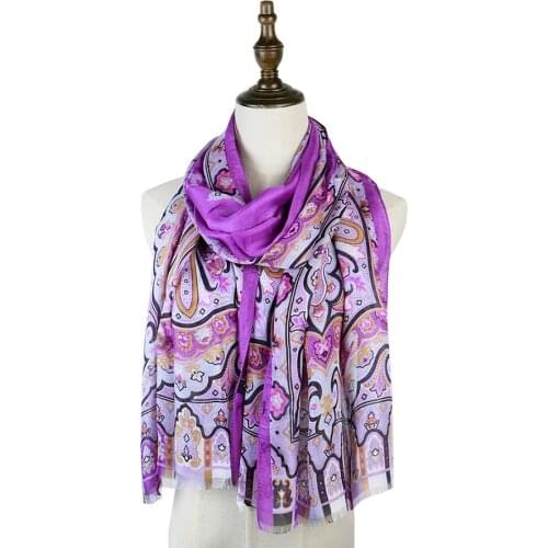 Silk Scarf Mujer Lady Paisley Smooth Shawl Bandana Georgette Hijab Boutique Sarong Stole Luxury Brand Neckerchief Long
