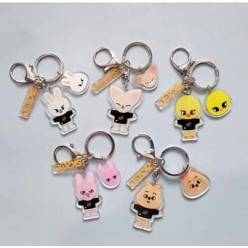 1pc Kpop Stray Kids Cartoon Character the Same Keychain Cute Figure Kawaii Photo Double-sided Acrylic Key Accessories