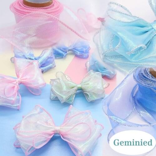 10 Yards Makaron Color Tulle Ribbon Roll With Wave For Christmas Gift Packing Crafts Hairbows DIY Flower Voile Ribbon 50mm
