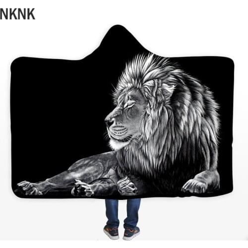 3D Animal Hooded Blanket Wolf Lion Leopard Printed Sherpa Fleece Blanket Hoodies Winter Warm Soft Wearable Throw Blankets Hoodie
