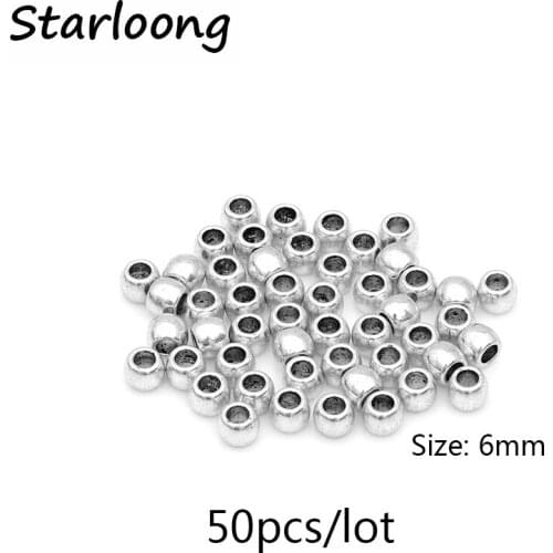 50pcs/lot zinc alloy vintage antique silver plated oval charm spacer beads DIY jewelry making for bracelet necklace