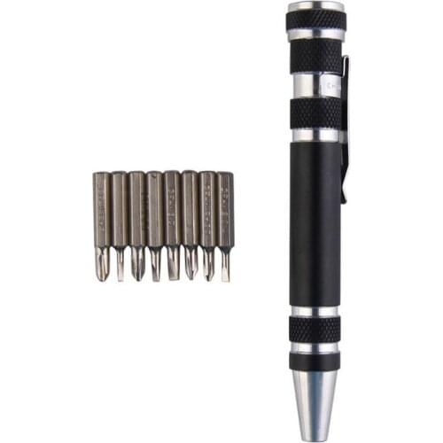 8 in 1 Aluminum Precision Screwdriver Set Pen Style Mini Torx Slotted Screw Driver Portable Multi-Tool For For Phone