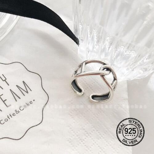 925 Sterling Silver Rings For Women Opening Adjustable Twist Winding Cross Double Retro Simple Jewelry Lady Fashion Gift INEFFA