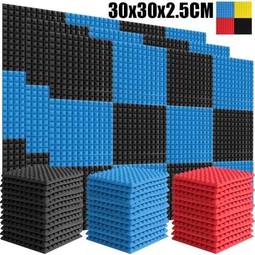 6/12/18/24PCS Studio Acoustic Soundproof Foam Panels Pyramid Sound Absorption Treatment Foam Tile Protective Sponge 300x300x25mm