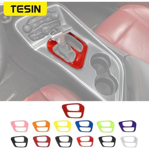 TESIN Real Carbon Fiber Car Gear Shift Panel Decoration Cover Stickers for Dodge Challenger 2015-2020 Car Interior Accessories