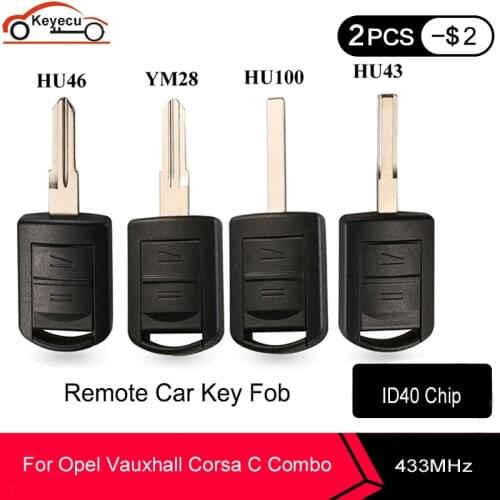 KEYECU Car Key For Vauxhall Opel Corsa C Combo Tigra Meriva Agila 2 Button Remote Key Case Cover Fob 433Mhz ID40 Chip 5WK48668