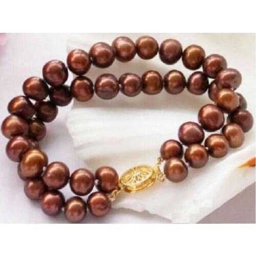 A beautiful 2 rows AAA 9-10mm south sea chocolate pearl bracelet 14KGP/20 clasp k