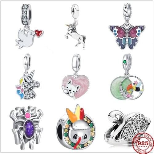 Hot Sale 100%925 Sterling Silver Spider Swan Butterflies Charm Beads Fit Original Pandora charms Bracelet For Women DIY Jewelry