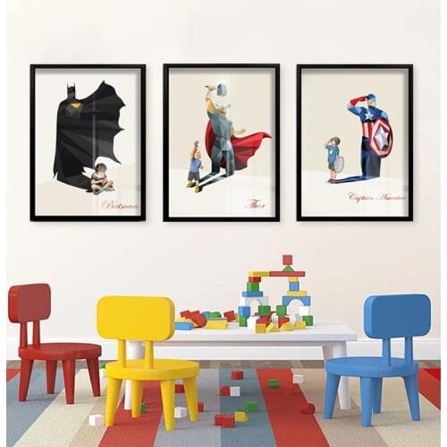 Marvel Decorative Poster Avengers Superhero Cartoon Canvas Print Painting Childrens Room Wall Picture Spiderman Iron Man Mural