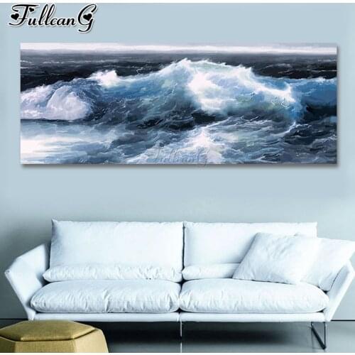 FULLCANG ocean wave landscape 5d large diy diamond painting cross stitch full drill rhinestone embroidery kits FG0211