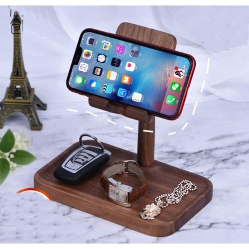 Creative black walnut wooden desktop storage box key remote control mobile phone beech wood storage holder