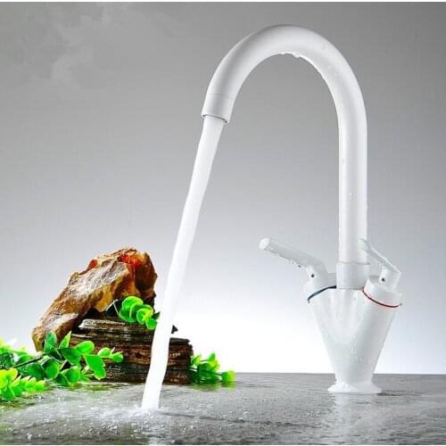 Copper Hot Cold Double Handle white paint Kitchen Faucet Faucets,Mixers & Taps Kitchen Mixer Single Cold Tap Torneira Cozinha