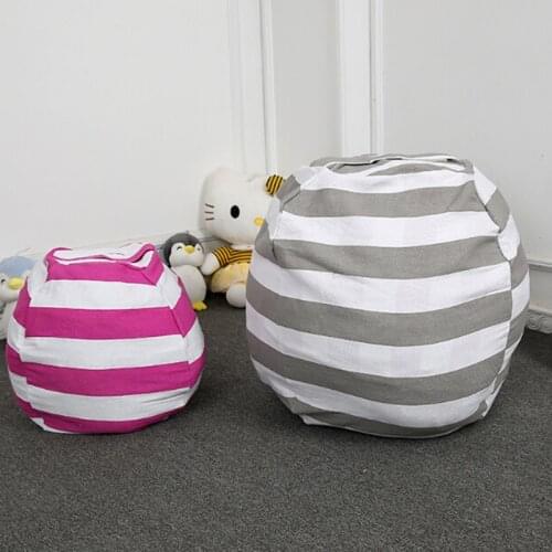 Stuffable Animal Toys Storage Bean Bag Stuffed Children Kids Plush Toy Organizer Large Capacity Stripe Round Storage Bag