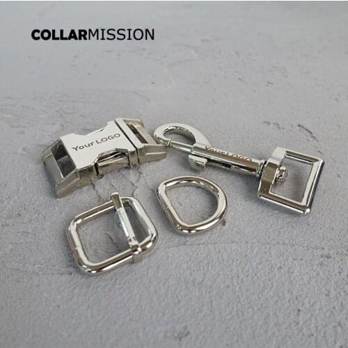Metal buckle+adjust buckle+D ring+metal dog clasp/set) 20mm engraved buckle, We provide laser engraving service customize LOGO