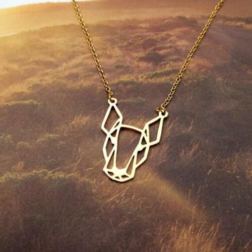 Trendy Gold Silver Color Bull Terrier Pendant Women Origami Statement Necklace
