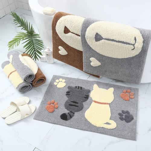 Cartoon Small Carpet Bathroom Toilet Absorbent Non-slip Floor Mat Bedroom Carpet Cute Cat Entering the Door Mat
