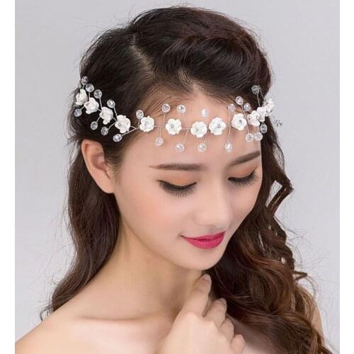 Hairbands Handmade Pearl Stone Headband Flower Headpiece Bridal Crystal Tiara Wedding Hair Accessories Women Hair Jewelry