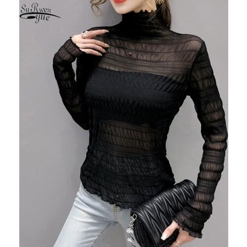 Autumn Winter New Long Sleeve Loose All-match Chiffon Shirts Women Tops Blouse Perspective Shirt Base Shirt Camisas Mujer 15721