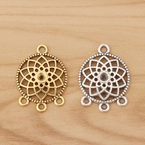 20 Pieces Tibetan Silver/Gold Dream Catcher Connector Charms Pendants Boho Bohemia for DIY Earring Jewellery Making 24x18mm