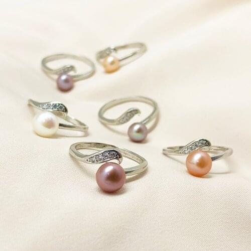 Simple Elegant Fashion Wedding Ring White Purple Pink Pearl Ring Opening Adjustable Alloy Rings 2021 New