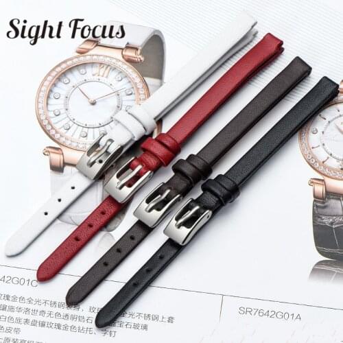 6mm Watch Band for Women Genuine Leather Straps Black Brown Red White Bracelet Wristband Ultra Thin Belts Ladies Watch Bracelet