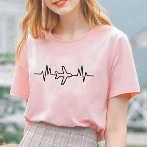 Airplane Taking Off Print Women Tshirt Casual Funny Tee Shirt Femme Short Sleeve Harajuku Hipster Plus Size T Shirt Women Tops