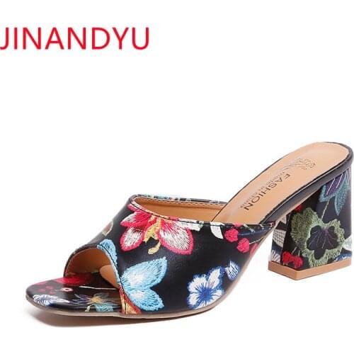 High Heels Summer Shoes Women Slippers Sandals Sexy Slides Shoes for Women Chunky Heels Leather Shoes Female High Heel Slippers