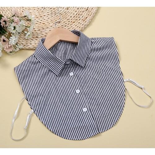 Blue Striped Fake Collar Women False Collar Tie Detachable Collar Lapel Blouse Top Women Half Shirt Decor Clothes Accessory