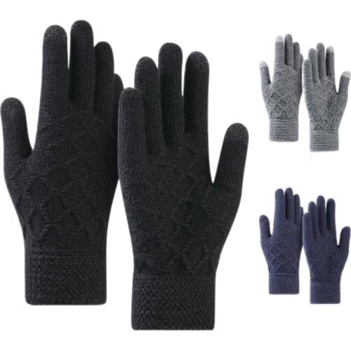 Jacquard Wool Cold-Proof Winter Gloves Men Women Keep Warm Thickened Pure Color Touchscreen Long Diamond Knit Thermal Gloves