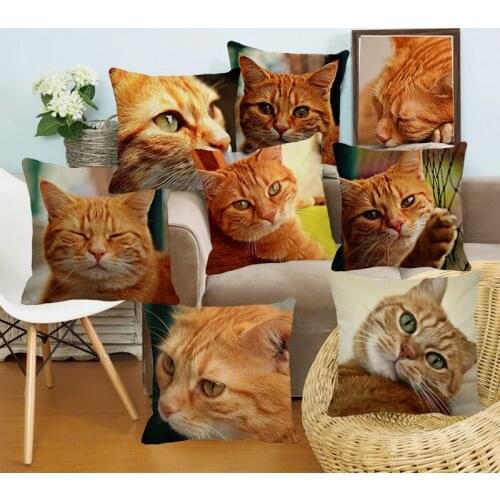XUNYU 45x45cm Kids Room Decoration Cute Big Face Cat Cushion Cover Linen Pillowcase Sofa Home Decoration Throw Pillowcase B009
