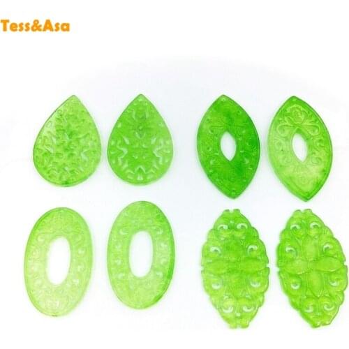 Natural Green Jade Slice Earrings Pendant Necklace Carved Flower Hollowed-out Work Fashion Charm Jewelry Amulet For Women Making