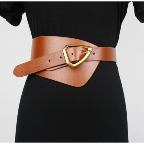 HATCYGGO Women PU Leather Wide Belt Female Metal Buckle Waist Belt Casual Body Corset Cummerbund Waistband For Dress Accessories