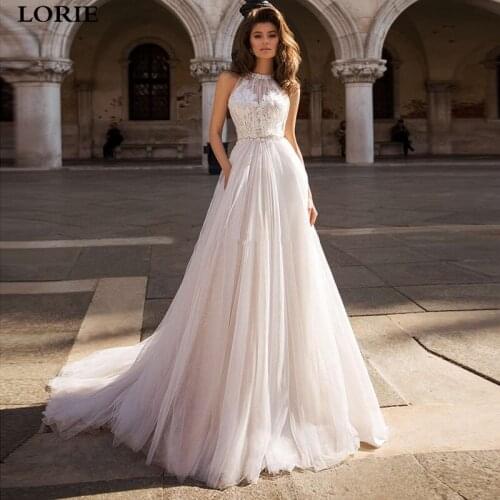 LORIE A Line Lace Boho Wedding Dresses Appliqued Lace Bride Dresses Elegant Princess Wedding Gowns Vestidos de novia