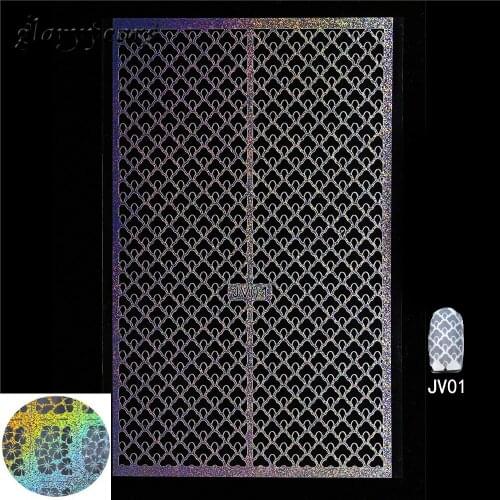 1pc Nail Sticker Airbrush Decal Laser Dot Flash Gold Pattern Design Women Manicure Nail Art Paint Stencil Tool JV01 Nail Sticker