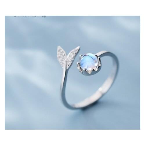 100% Authentic REAL.925 Sterling Silver Fine Jewelry Blue Crystal mermaid Tail Ring C-J5640