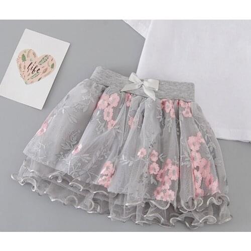 2021 Summer Baby Girl Skirts Pretty Flowers Embroidery Mesh Tutu Ballet Party Skirt Kids Lace Dance Tulle Princess Skirts J31
