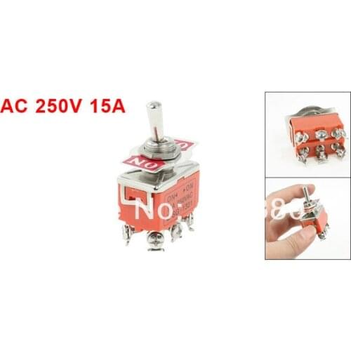 AC 250V 15A ON/ON DPDT 2P2T Two 2 Position Panel Mount Toggle Switch Self Lock 6 Screw Terminals