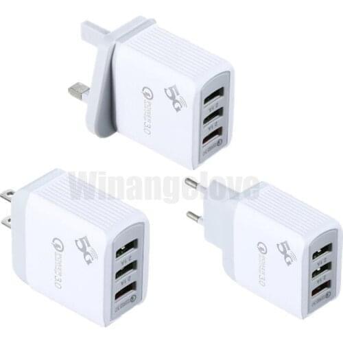 300pcs QC3.0 2.1A 3 portUSB Charger Mobile Phone 5G Fast Charger /UKEU/US Plug Adapter Travel Wall Charger For smartphone