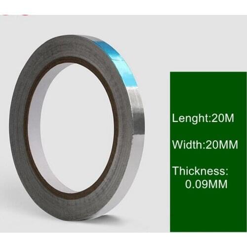 5Rolls Width 20mmx20m thickness 0.09mm,Aluminum Foil tape Adhesive,Heat-resistant,waterproof,radiation protection,shielding