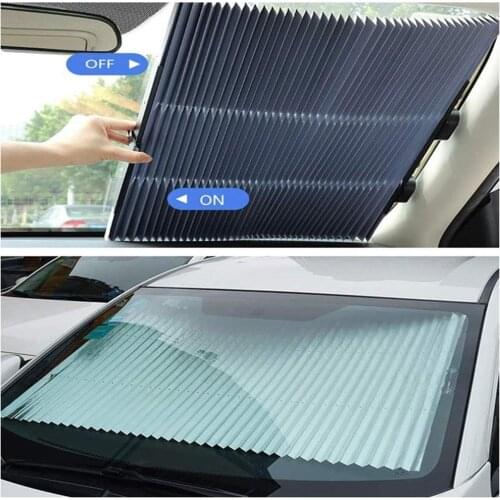 Aluminum Film Automatic Retractable Sunshade Front Sunscreen Vehicle Sun Visor Windshield Summer Car Sunshade
