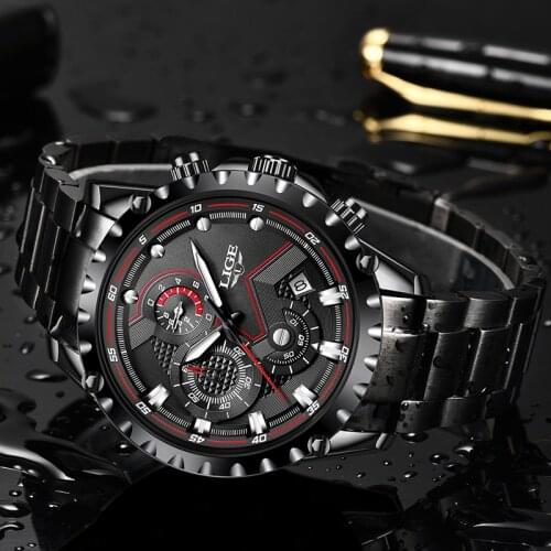 LIGE New Men Watches Top Luxury Brand Fashion Sport Waterproof Chronograph Male Stainless Steel Wristwatch Men Relogio Masculino