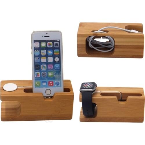 Bamboo Wooden Charging Station for iPhone 12 Pro Mobile Phone Holder Stand Charger Stand Base for Apple Watch iPad Storage Box