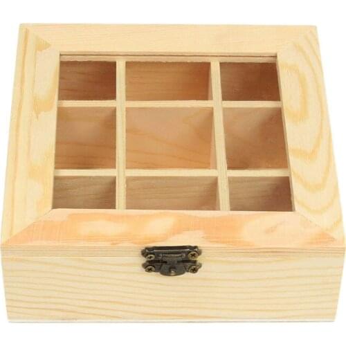 Wooden Tea Bag Jewelry Organizer Chest Storage Box 9 Compartments Tea Box Organizer Wood Sugar Packet Container