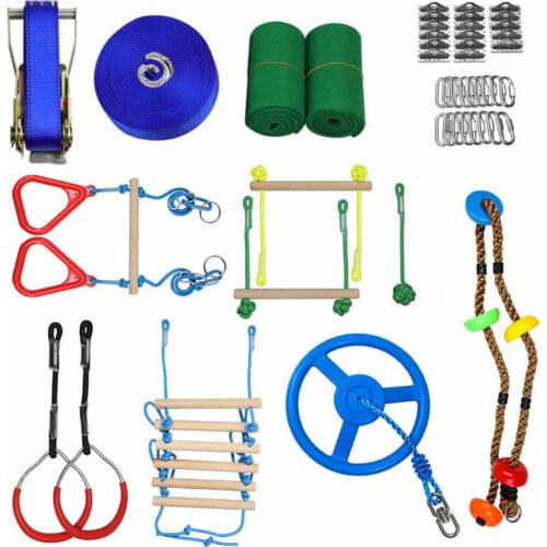 Ninja Warrior Obstacle Course Ninja Slackline Various Accessories As Swing Obstacle Net GYM Rings Monkey Bars Kit Rope Ladder